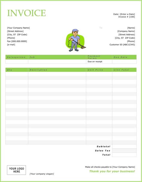 cleaning housekeeping invoice template word  eforms house