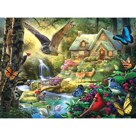 forest cottage  piece jigsaw puzzle bits  pieces