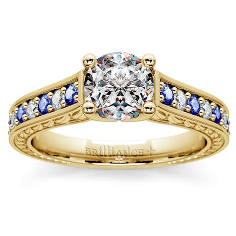antique diamond  sapphire engagement ring  yellow gold
