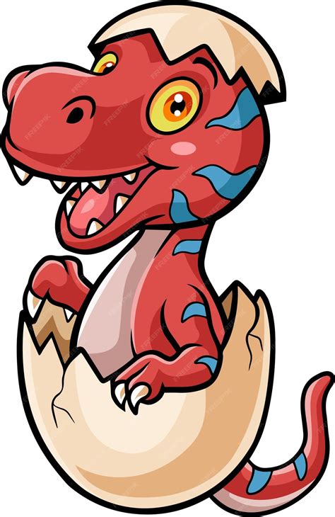 dinosaurio rojo de dibujos animados saliendo del huevo vector premium