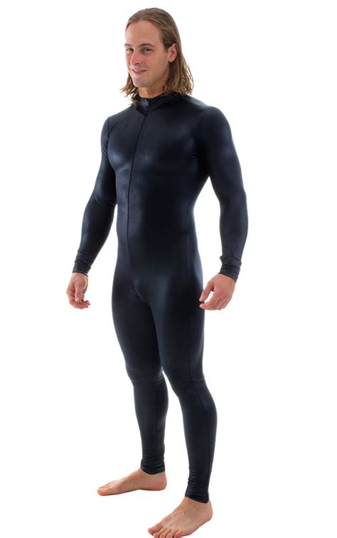 full bodysuit zentai lycra spandex suit for men in wet look black