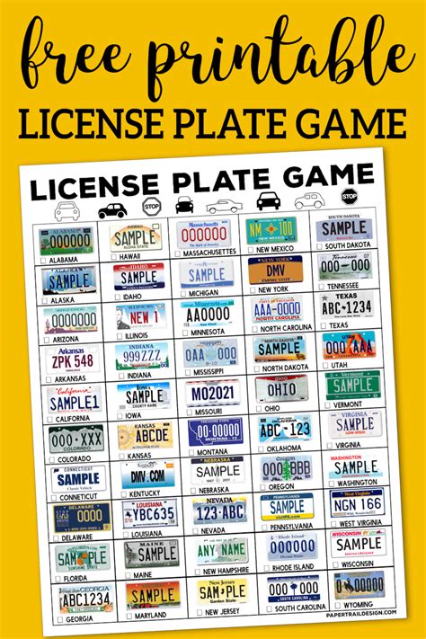 road trip license plate game printable paper trail design