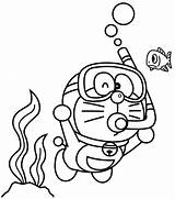 Doraemon Mewarnai Lucu Sketsa Ikan Berenang Lidah Wajah Menjulurkan Laut sketch template