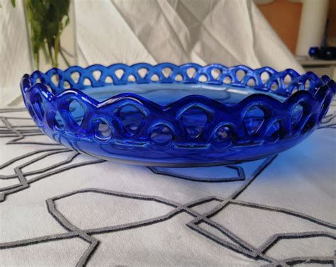 Large Cobalt Blue Glass Bowl Vintage Etsy