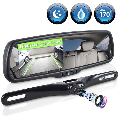 pyle backup car camera rear view mirror screen monitor system  parking reverse safety