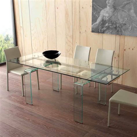modern extendable dining table lord  tempered glass top