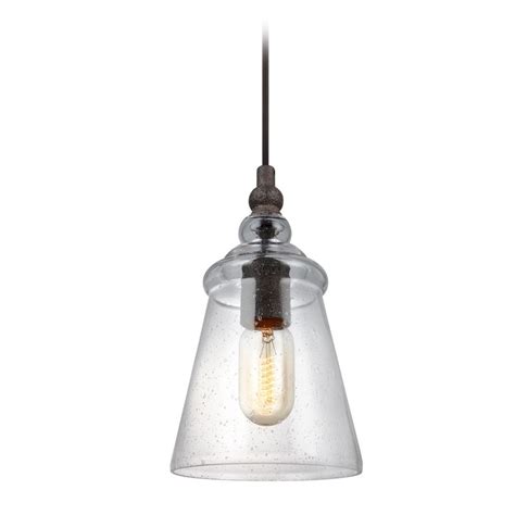 Seeded Glass Mini Pendant Light Weathered Iron Feiss