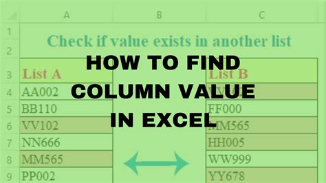find  column   excel excel search column