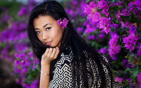 girl purple model flower asian woman hd wallpaper peakpx