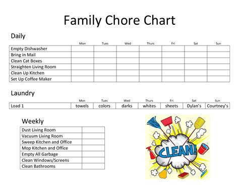 chore chart template chore chart kids family chores