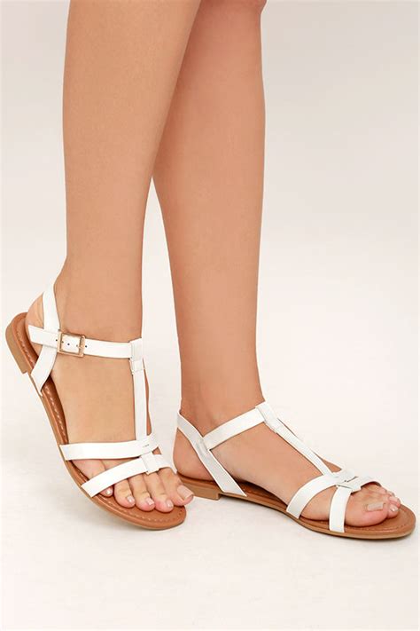 cute white flat sandals strappy white sandals vegan leather sandals