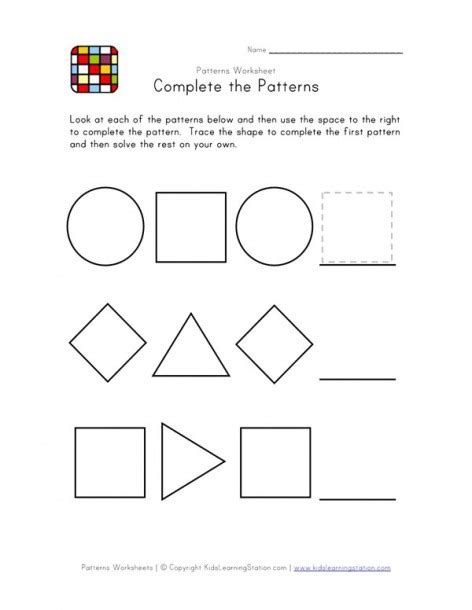 preschool worksheets complete  pattern