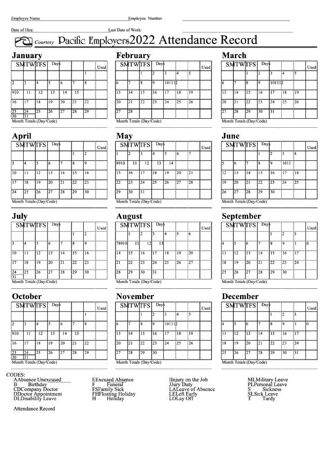 employee absentee calendar calendar template printable