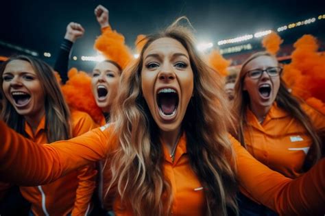 Premium Ai Image Dutch Female Football Soccer Fans In A World Cup