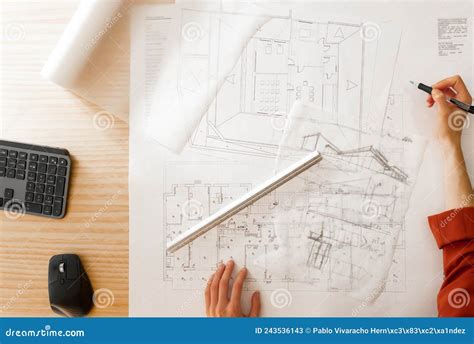 top view  architect drawing  architectural project stock image