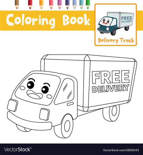 coloring page delivery truck cartoon character vector image