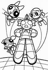 Powerpuff Coloring Girls Bubbles Robot Pages Color sketch template