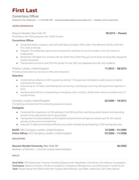 corrections officer resume examples   resume worded