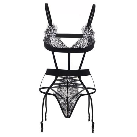 comeondear strappy bodysuit lingerie sexy plus size hollow lace teddy