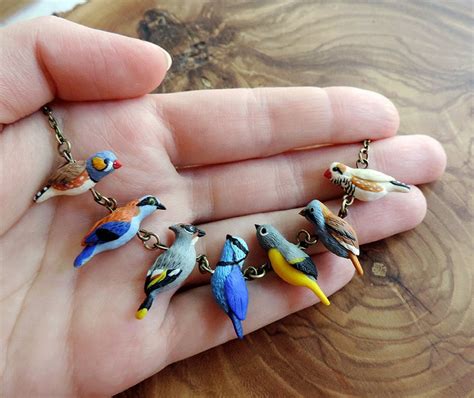 birds necklace cute beads polymer clay jewelry handmade beads colorful necklace miniature