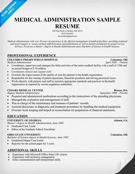 medical administration resume resumecompanioncom health resume