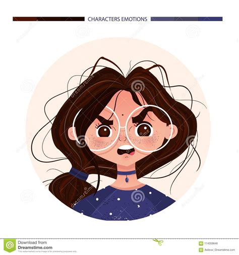 character emotions avatar angry girl brunette in glasses