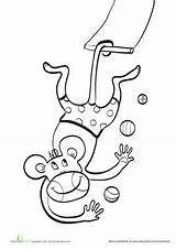 Circus Monkey Coloring Pages Trapeze Animal Education Animals Crafts sketch template