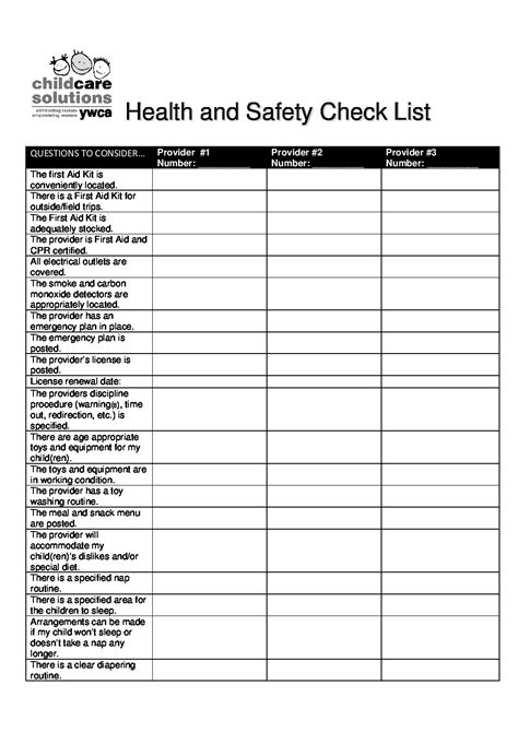 english health  safety checklist ywca northwestern il