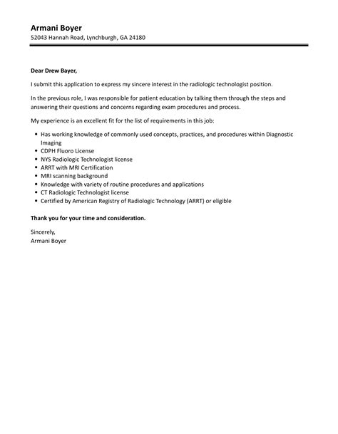 radiologic technologist cover letter velvet jobs
