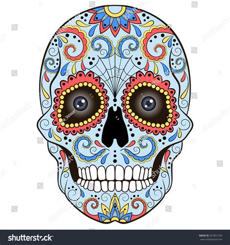 day   dead sugar skull  vivid ornament vector illustration