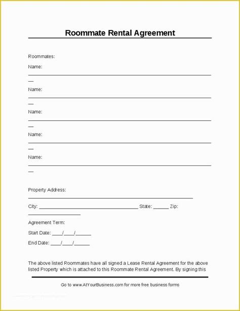 roommate lease agreement template   printable sample room rental