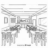 Restaurant Interior Drawn Vector Hand Modern sketch template