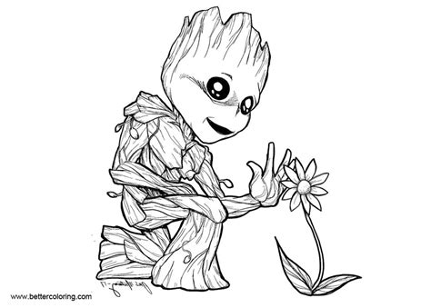 baby groot coloring pages  flower  printable coloring pages