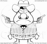 Wild West Cowboy Cartoon Coloring Chubby Male Angry Holding Clipart Cory Thoman Pistols Outlined Vector Grinning 2021 sketch template