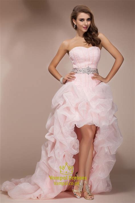 Light Pink Strapless Sweetheart High Low Ruffle Prom Dress