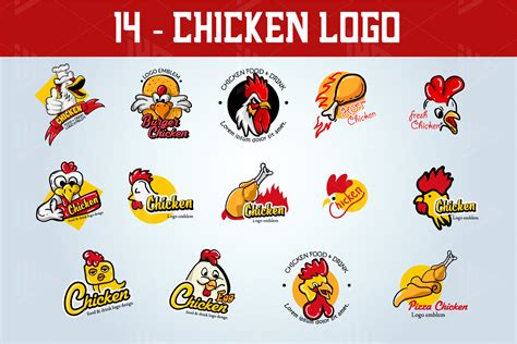 set chicken logo emblem  logos design bundles