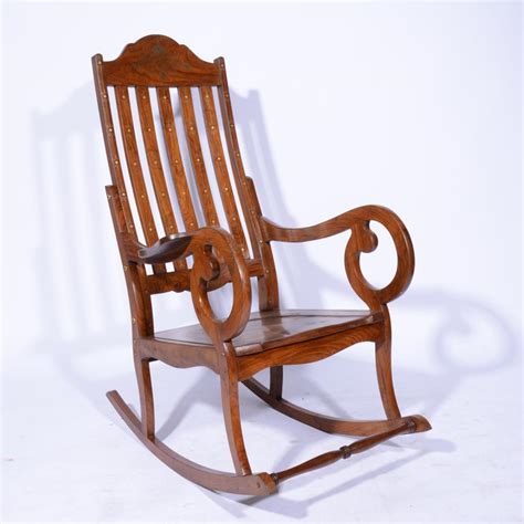 Sold Price Eastern Hard Wood Rocking Chair With Brass Inlay Scrolled