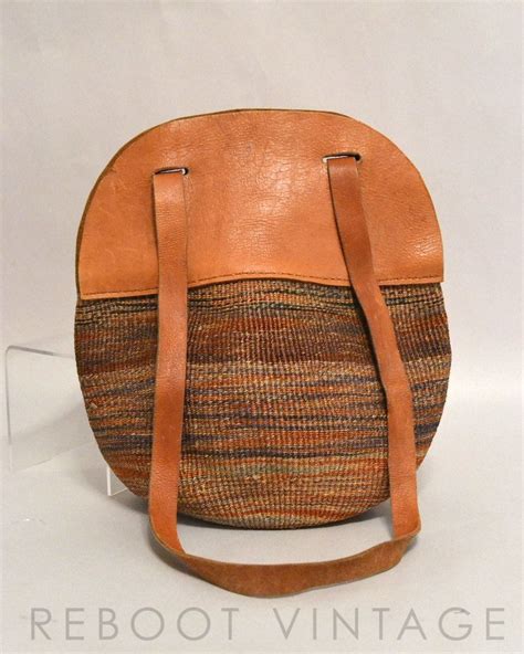 vintage sisal bag woven muted tones with tan supple