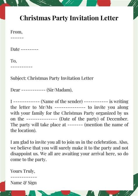 christmas party invitation letter  sample  examples