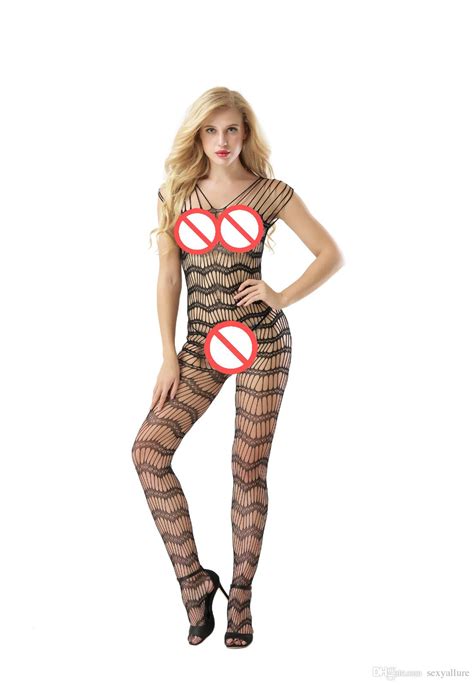 Womens Sheer Body Stocking Wave Pattern Crotchless Sexy