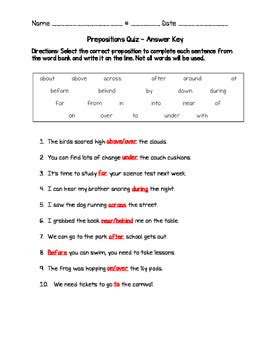 prepositional phrases worksheet  worksheet source