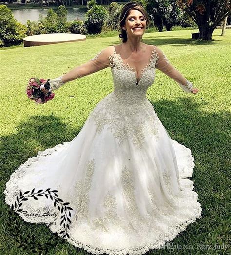 Discount Sexy Deep V Neck Lace Wedding Dresses Sheer Long