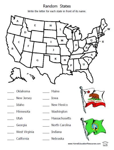 state united states printable map worksheet  kids flags fun
