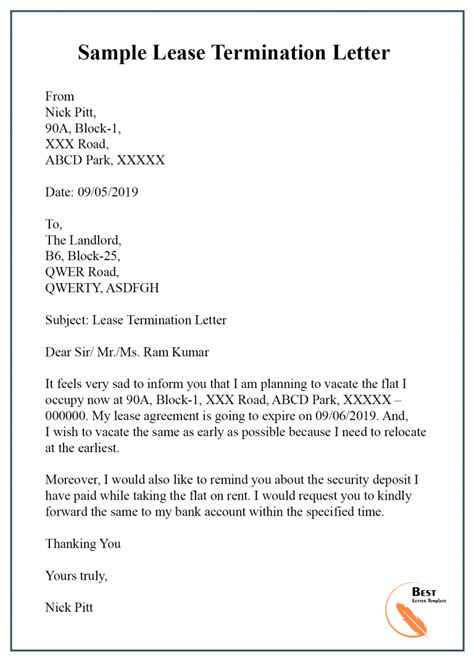 lease termination letter template
