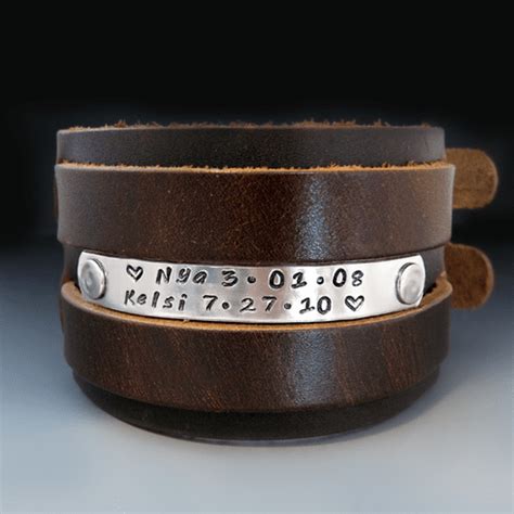 mens personalized wide leather cuff