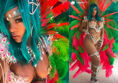 rihanna smolders in sexy beaded bikini and feathers at crop over