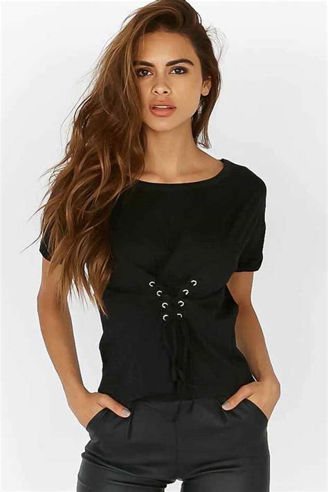 hualong women sexy short sleeve lace up front top online
