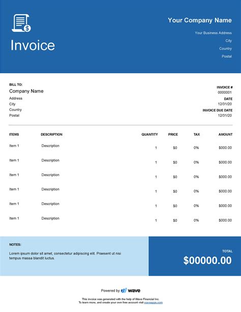 invoice template wave financial