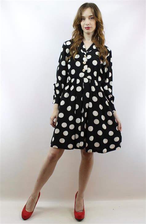 vintage 90s black white polka dot mini dress xs s polka
