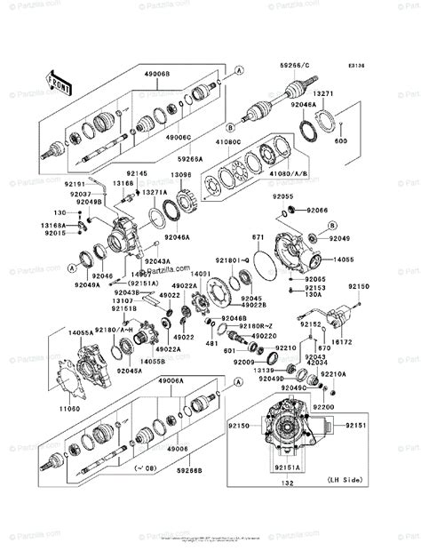 kawasaki atv  oem parts diagram  drive shaft front partzillacom